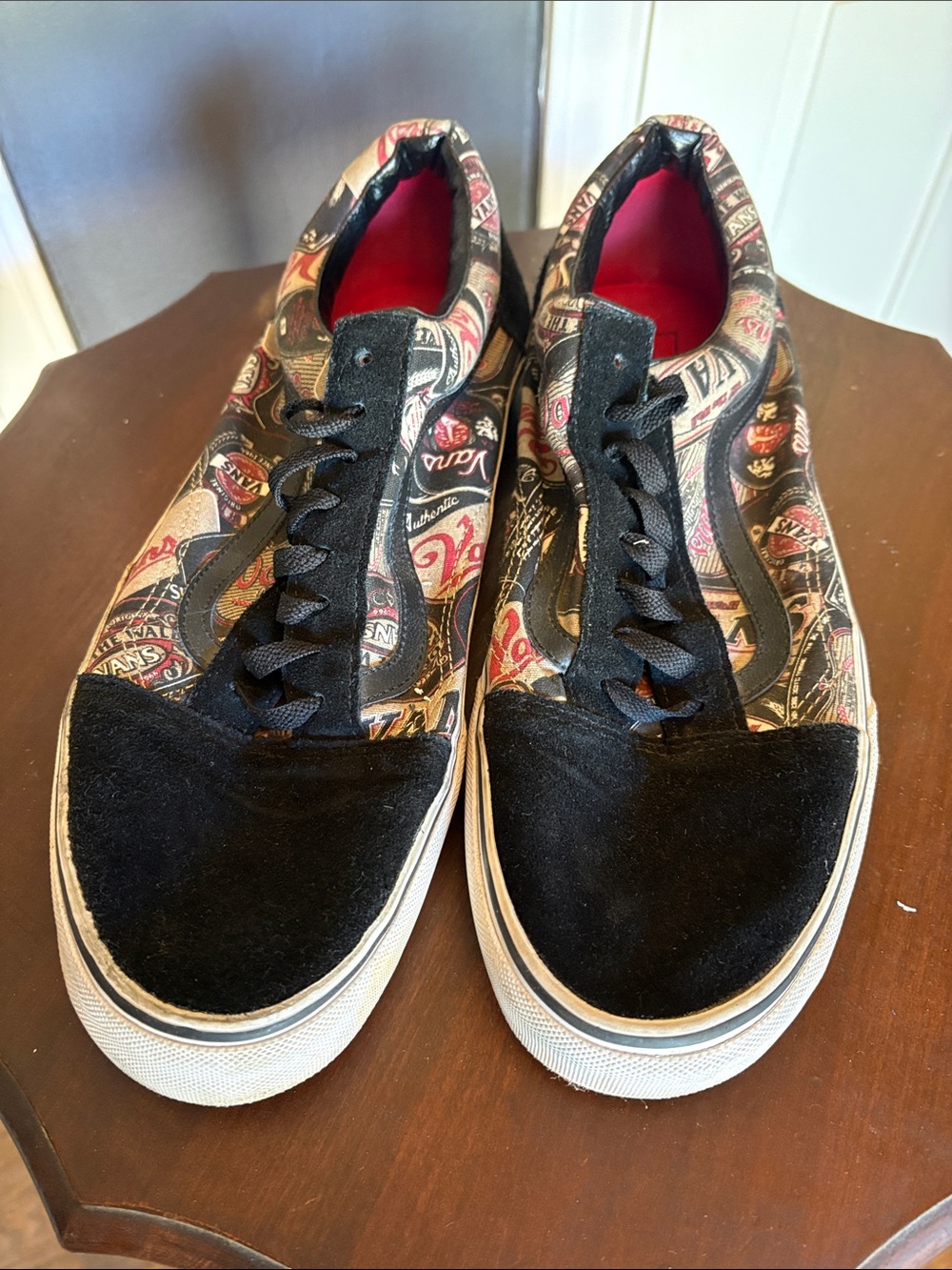 Vans Black Suede & Red Multicolor Logo-Print Sneakers